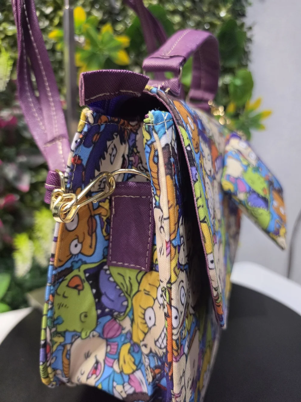 Purple-Handle Kids Cartoon Shoulder Bag with Matching Pouch